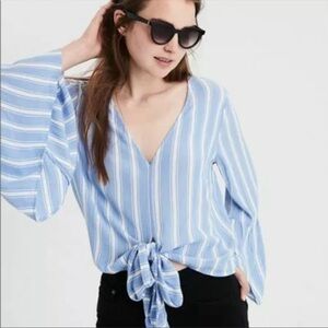 AEO Striped Tie Front Top